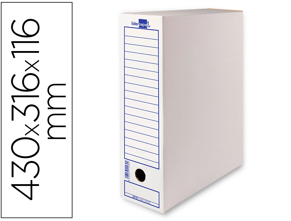 Boite a archives liderpapel carton recycle 325g/m2 dos 106mm 430x116x316mm coloris blanc.