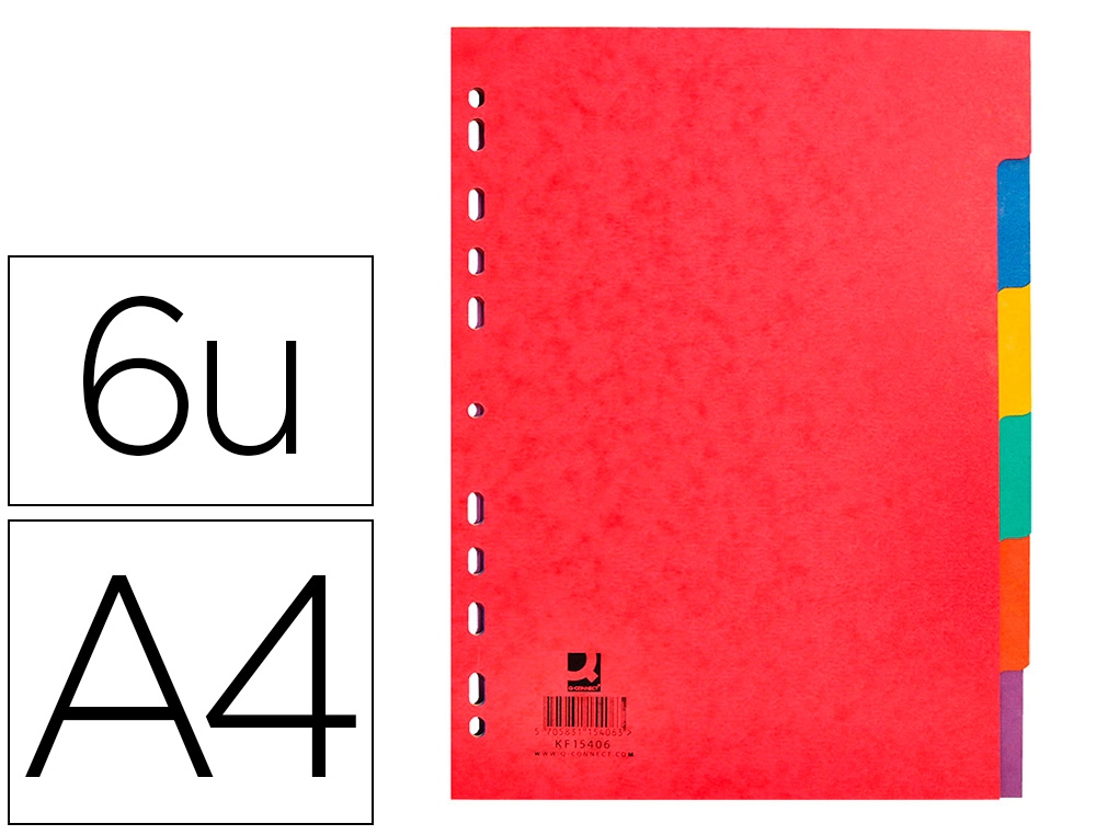 Intercalaire q-connect carte lustrée 225g 6 positions a4 210x297mm.