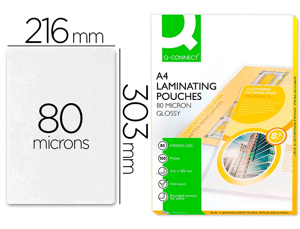 Pochette plastification q-connect à chaud économique format a4 80 microns boîte 100 unités.