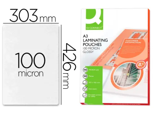 Pochette plastification q-connect à chaud économique format a3 100 microns boîte 100 unités.