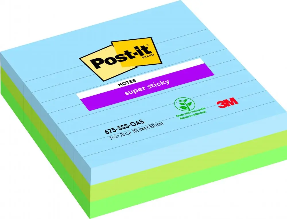 Post-it s.Sticky 101x101 oasisnote repositionnable - super sticky bloc oasis 101x101mm - lot de 3.