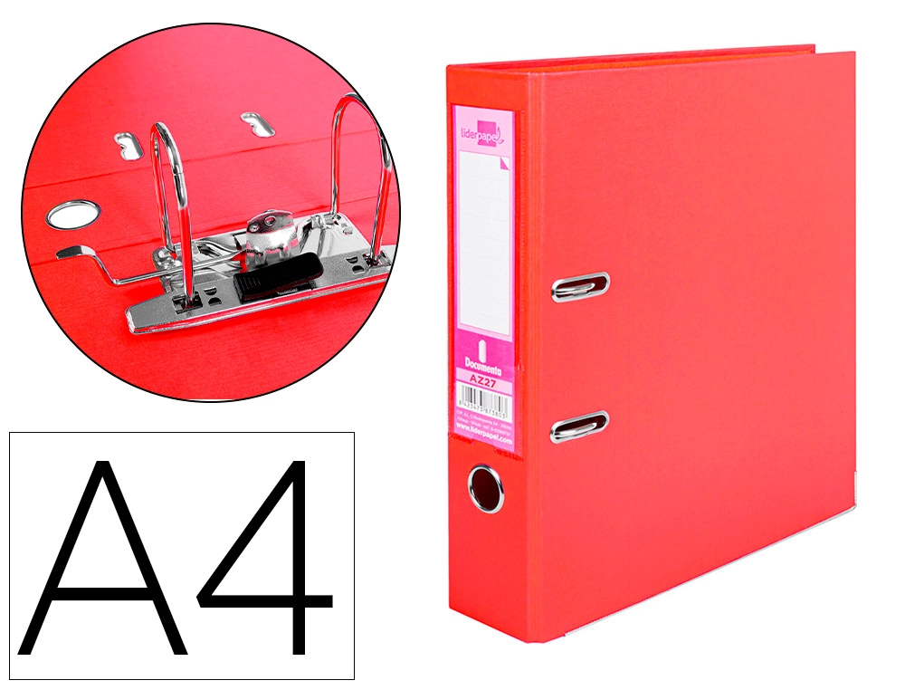 Classeur levier liderpapel a4 documenta carton rembordé 1,9mm dos 75mm rado métallique coloris rouge